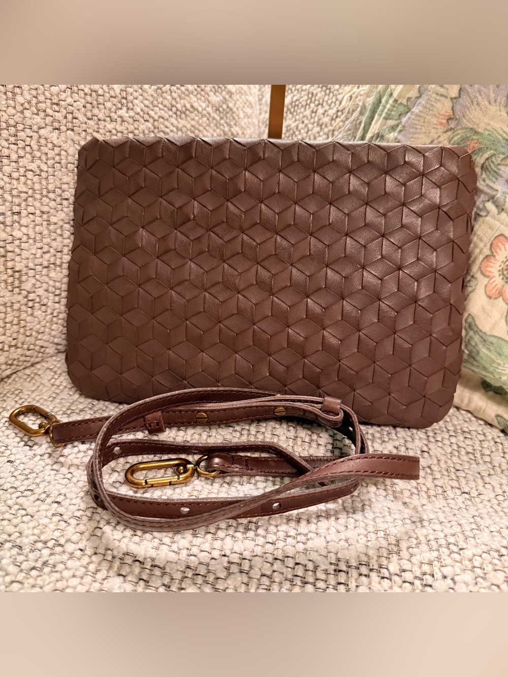 Madewell The Puff Crossbody Woven Leather Bag, Brown